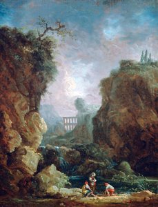 منظر طبيعي مع شلال وقناة "، 1750-1808