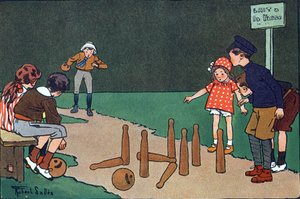 زقاق البولينج. النقش في "" ماذا نلعب؟ "" بقلم إي ويبر مع رسومات بالألوان المائية لروبرت ساليس (1871-1929). Librairie Garnier Freres ، باريس بواسطة روبرت ساليس