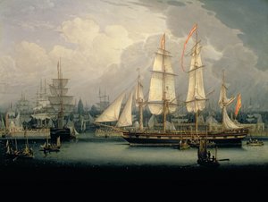 سفينة كليبر ذات أربع أعمدة في ميناء ليفربول ، c.1810
