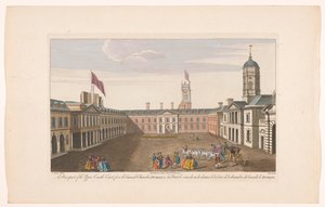Gezicht op de Upper Castle Yard van Dublin Castle احتمال إنشاء محكمة القلعة العليا ، من قاعة المجلس ، دبلن (العنوان على الكائن) بواسطة روبرت ساير (ربما)