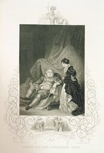 هنري الثامن وكاثرين بار ، في مسرحية هنري الثامن أو "كل شيء صحيح" بقلم ويليام شكسبير (1564-1616) منقوش بواسطة ج. روجرز بواسطة روبرت سميرك