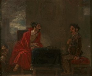 رسم توضيحي لدون كيشوت ، شخصيتان على طاولة بواسطة روبرت سميرك