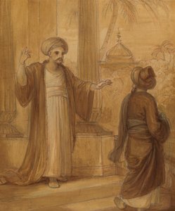 رسم إيضاحي لرومانسية شرقية ، ربما "الليالي العربية" ، مع شخصيتين من الذكور واقفين بواسطة روبرت سميرك