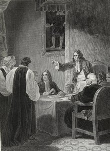 الأساقفة أمام مجلس الملكة الخاص ، 1688 ، محفور من قبل جورج نوبل ، رسم توضيحي من حانة ديفيد هيوم "تاريخ إنجلترا" ، الحانة. بقلم ر. بوير ، لندن ، 1812 بواسطة روبرت سميرك