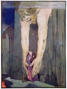 Antaeus يضع Virgil و Dante في الدائرة الأخيرة من الجحيم ، حوالي عام 1910 (لون ليثو)