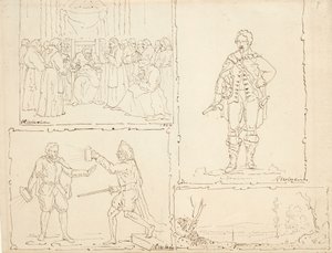 أربع رسومات ، 1824 (قلم وحبر بني على ورق مصقول)