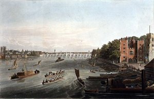 منظر لجسر وستمنستر وقصر لامبيث ، حانة. 1820 بواسطة Colnaghi & Co. (نقش)