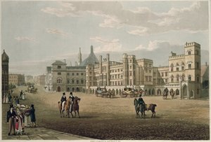 منظر من مجلس اللوردات والعموم ، من Old Palace Yard ، حانة. 1821 شركة Colnaghi und Co. (aquatint)