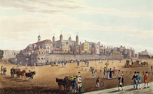 منظر لبرج لندن والنعناع ، الحانة. بواسطة Colnaghi und Co، 1821 (ألوان مائية)