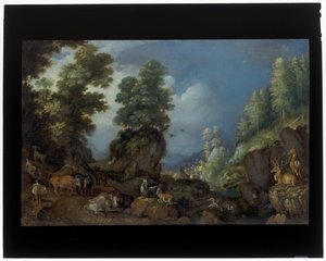 المناظر الطبيعية الصخرية مع الحيوانات بواسطة Roelandt Jacobsz. حفظ
