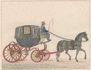 عربة خيل في أمستردام ، حوالي 1825 Een Amsterdamsche Huurkoetsje أو Brommertje / Un Fiacre de Louage en Usage à Amsterdam A ij connu sous la nom de Brommertje (العنوان على الكائن)