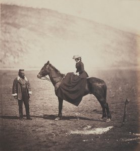 هنري Duberly Esq ، Paymaster 8 (الملك الملكي الأيرلندي) Light Dragoons (Hussars) والسيدة Duberly على حصان ، من ألبوم يحتوي على 52 صورة مرتبطة بحرب القرم ، 1855 بواسطة روجر فينتون