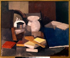 لا تزال الحياة مع الكتب والبطاقات اللوحة لروجر دي لا فريسناي (1885-1925) 1913 صن. 0.6x0.73 م باريس ، المتحف الوطني للفن الحديث بواسطة روجر دي لا فريسناي
