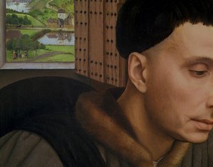 سانت إيفو ، تفاصيل النافذة ورأس القديس إيفو ، ج .1450 بواسطة روجير فان دير ويدين