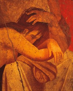 Detail of fresco depicting Flagellate, Second Pompeian Style, from Villa of Mysteries, Pompeii , Campania, Roman Civilization بواسطة رواية
