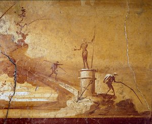 مشهد الصيد تفاصيل لوحة جدارية أحادية اللون من Herculanum (Ercolano) القرن الأول قبل الميلاد. نابولي Museo Archeologico Nazionale n. 9493 بواسطة رواية