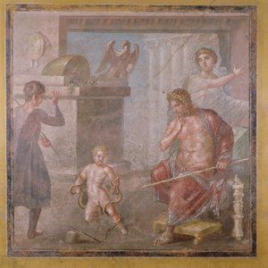 هرقل خنق الثعابين عندما كان طفلاً ، Casa dei Vettii ، c.50-79 م بواسطة رواية