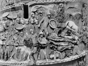Miraculous Rain, detail from the column of Marcus Aurelius, AD 180-196 (marble) (b/w photo) بواسطة رواية