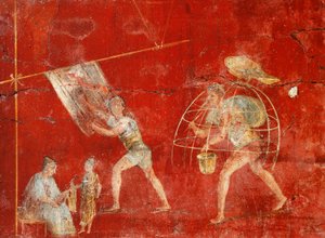 Pillar fresco depicting wool manufacturing, from Pompeii, Fullonica of Veranio Ipseo بواسطة رواية