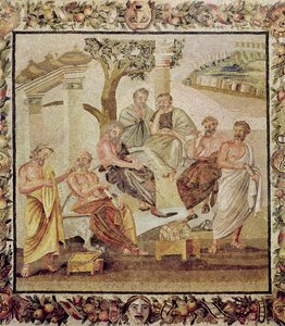 أفلاطون يتحدث مع تلاميذه ، من منزل T. Siminius ، Pompeii (فسيفساء) (انظر أيضًا 156873)