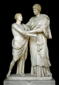 Roman Art: “” Oreste et Electre””” Marble sculpture of the 1st century AD. From the Ludovisi collection, Dim. 192 cm - Rome, Museo Nazionale Romano (o delle Terme) Italy - Orestes and Electra - Marble sculpture (H. 210 cm), Roman Imperial Period (27 BC-476 بواسطة رواية