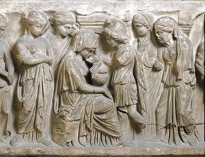 الروماني الأثري: "" حزن فيدروس في الحب وصده هيبوليت ". الثالث بعد الميلاد. باليرمو ، Museo Archeologico Nazionale بواسطة رواية