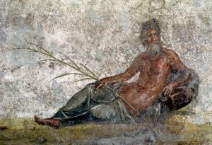 Roman art: representation of the god River. Detail of a fresco from the house of the Vestales in Pompei. 1st century AD. Paris, Louvre Museum بواسطة رواية