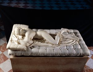 Sleeping Hermaphrodite, copy after an original of the 2nd century BC, from the Baths of Diocletian, Rome (marble) بواسطة رواية