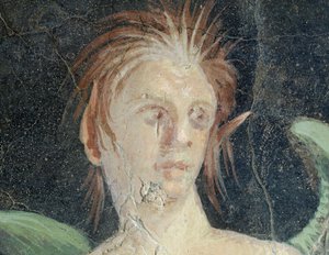 عبقرية مجنحة ، جزء من لوحة جدارية من Villa of Publius Fannius Synistor ، Boscoreale ، كامبانيا ، إيطاليا ، التفاصيل ، الحضارة الرومانية بواسطة رواية