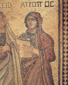 Mosaic depicting young woman reading, The house Of Theseus, Roman Villa, Paphos, Cyprus (photo) بواسطة رومان رومان