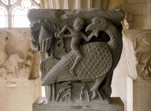 زخرفة سرادق للكاتدرائية القديس لازاروس داتون. الفن الرومانسكي في القرن الثالث عشر. Capitular Hall of the Cathedrale d'Autun ، Saone and Loire ، بورغوندي ، فرنسا. بواسطة رومانيسك