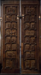 Romanesque art: wooden door from the middle of the 12th century of the Church of St. Mary of the Capitol in Cologne, Germany (Sankt Maria im Kapitol, Koln) بواسطة رومانيسك