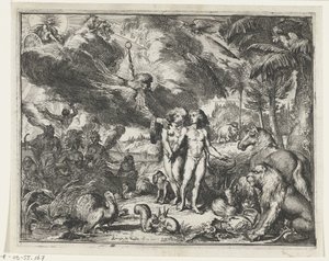 آدم وحواء في الجنة بواسطة Romeyn de Hooghe