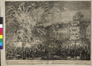 ألعاب نارية ليلية في شارع السابلون في بروكسل 1686 (نقش) بواسطة Romeyn de Hooghe