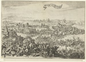 معركة سنيف ، 1674 Attacque غاضب جدًا يتحول إلى Bataille بين Leegers of the Geallie. en der Fransen (العنوان على الكائن) وصف الهجوم الغاضب للفرنسيين ، على باجاجي من جيش الحلفاء: يتحول إلى sc بواسطة رومين دي هوج (منسوب إلى)