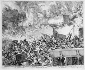 دورة طباعة فيينا ، انفجار لغم ولغم مضاد ، غارة على الأتراك ، 1683 بواسطة Romeyn de Hooghe
