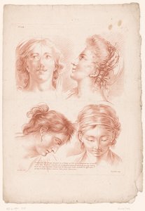 أربع رؤوس نساء في أوضاع مختلفة مبادئ الرسم من الطبيعة الجزء الثالث (عنوان السلسلة) IIIe Cahier de Principes du Dessin d