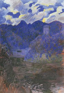 Dawn of spring in San Fruttuoso, by Rubaldo Merello (1872-1922), oil on canvas, 98x69 cm. Italy, 20th century.