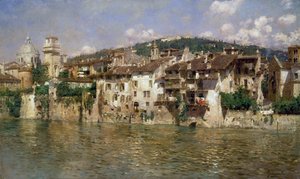 Adige in Verona, by Rubens Santoro (1859-1942), oil on canvas