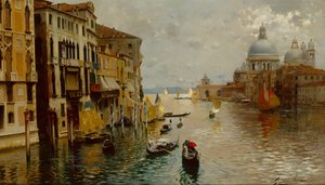 الجندول على القناة الكبرى ، و Dogana و Santa Maria della Salute وراءها ، البندقية (زيت على قماش)