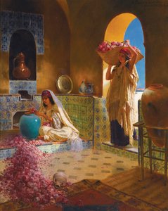 Les parfumeuses - صانعو العطور - رودولف إرنست (1854-1932). زيت على خشب الأبعاد: 55.5x45 سم مجموعة خاصة