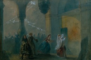 تصميم مسرحي لمسرحية The Storm للمخرج A. Ostrovsky ، منتصف القرن التاسع عشر. بواسطة سيد الروسي