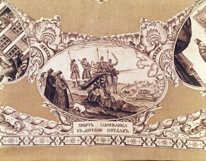 إعدام الكاذبة ديميتري ، تفاصيل من شال يصور تاريخ الدجال الملكي (المنسوجات) بواسطة المدرسة الروسية