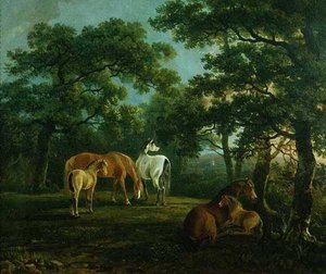 خيول في منظر طبيعي (زيت على قماش) بواسطة S. و Barrett G. Gilpin
