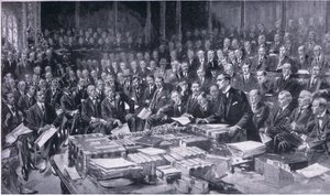 واحدة من الأحداث الأكثر أهمية في تاريخ البرلمان 3 أغسطس 1914 ، من Cassells History of the British People التي نشرتها شركة Waverley Book Company Limited ، c.1940