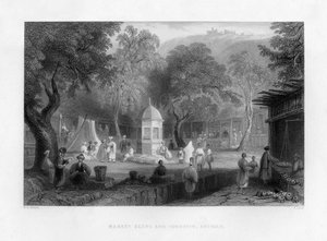 مشهد سوق ونافورة في أنطاكية ، تركيا ، 1841.