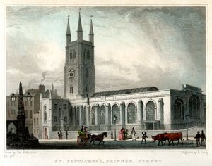 كنيسة القديس سيبولتشريس ، شارع سكينر ، مدينة لندن ، c1830.