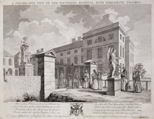 صورة منظورية لمستشفى اللقيط بأشكال رمزية ، 1749 بواسطة S. Vale