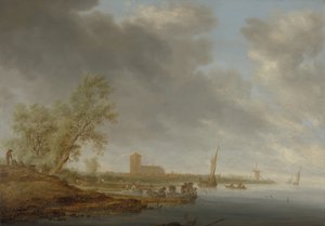 منظر طبيعي للنهر مع إطلالة على Naarden ، 1642.