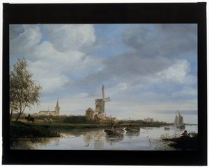 منظر النهر مع طاحونة الهواء بواسطة Salomon van Ruisdael أو Ruysdael